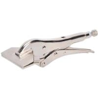 Silver Sealey locking sheet metal clamp with 200mm length and adjustable jaws, 0-30mm capacity.