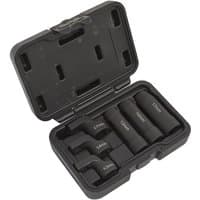 Sealey SX0321 6 Piece EGT Sensor Socket Set in black case with labeled sockets for various sizes.