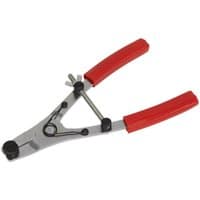 Sealey VS1806 pliers with red handles, silver metal body, and adjustable screw for motorcycle brake piston removal.