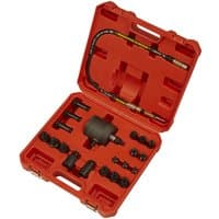 Red Sealey VS2080 pneumatic diesel injector puller set in a molded case with various attachments and a flexible hose.