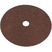 Brown circular fibre-backed disc with a central hole, 175mm diameter, 24 grit texture, pack of 25 by Sealey.