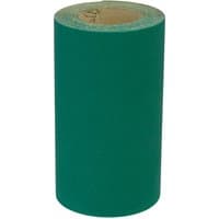 Sealey sanding roll, ultra-fine 240 grit, 115mm x 5m, green abrasive surface, cylindrical shape with cardboard core.