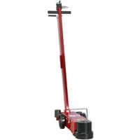 Red Sealey 30 Tonne low entry air jack with long handle, black wheels, and compact lifting pad.
