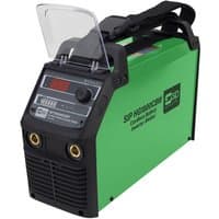 Green SIP HG1800CBW inverter welder with digital display, black casing, and transparent protective cover.