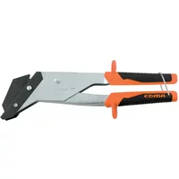 "Silver slate cutter with black and orange rubber grips, angled blade, and metal safety latch"
