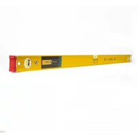 Yellow 48-inch Stabila spirit level with red end caps and dual vials for horizontal and vertical leveling.