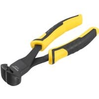Black and yellow Stanley DynaGrip end cutting pliers with ergonomic handles and sharp cutting edges.