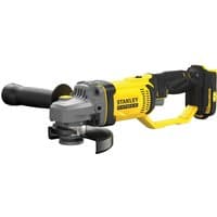 Yellow and black Stanley Fatmax V20 18V angle grinder with 125mm disc and ergonomic handle.