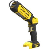 Yellow and black Stanley Fatmax V20 cordless LED work light with pivoting head and ergonomic grip.