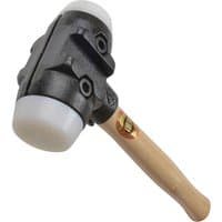 Thor Split Head Nylon Face Hammer with black cast iron head, replaceable white nylon faces, and wooden handle.