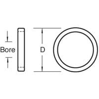 Circular metal bush washer with central hole, labeled dimensions for bore and diameter, by Trend Craft.
