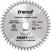 Circular Trend CRAFTPRO saw blade, silver with tungsten carbide tips, 160mm diameter, labeled for panel trimming.