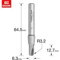 "Silver Trend router bit with 3.2mm radius, 6.3mm diameter, 8mm shank, and engraved measurements"