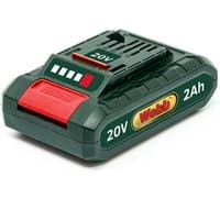Black Webb 20V 2.0Ah lithium-ion battery with red accents and charge indicator lights.