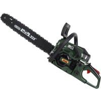 Green Webb 44cm petrol chainsaw with black blade, ergonomic handle, and visible chain tensioner.