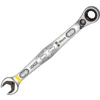 Wera 10mm Joker Switch spanner, silver with open-end and ratcheting ring, yellow accent, ergonomic grip.