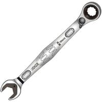 Silver Wera 12mm Joker Switch ratcheting spanner with open-end and ratchet ring, ergonomic grip design.