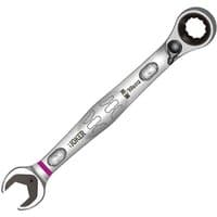 Silver Wera 14mm Joker Switch ratcheting spanner with open-end and ring ratchet, ergonomic grip, and purple accent.