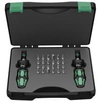 Wera 7440/41 torque screwdriver set with two black and green handles, 24 bits in a black hard case.
