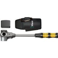 Wera 8002C Koloss hammer ratchet set with black handle, silver metal head, and black carrying pouch.