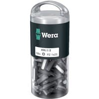 Wera 855/1Z Bit Pz1/25 pack of 100 in a clear cylindrical container with a black label and green logo.