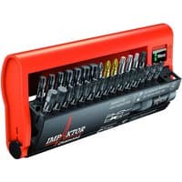 Wera Impaktor 30-piece set with red case, includes PH, PZ, Hex, Torx bits, and impact driver bits in a compact holder.