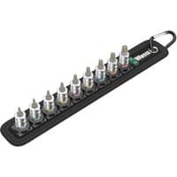 Wera Belt A 3 TORX HF Zyklop Bit Set, 1/4" sockets on black belt with carabiner, multicolored bands on each bit