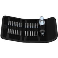 Wera Kraftform Kompakt 60 KK set with black case, stainless screwdriver, and 16 precision bits in organized slots.