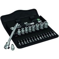Wera Zyklop 8100 Sa11 Slim Ratchet Set, 1/4" drive, 28 pieces in black case with sockets and bits.