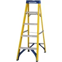 Werner 5 tread fibreglass swingback ladder, yellow frame, blue top, grey steps, EN131 compliant.