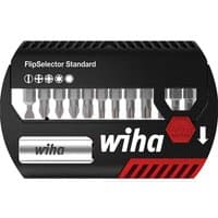 Black and red Wiha Flipselector 13 Piece Screwdriver Bit Set with visible bits and compact case design.