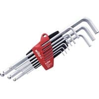 Wiha Prostar 9 Piece Ball End Hexagon L Key Set with red holder and silver hex keys in various sizes.