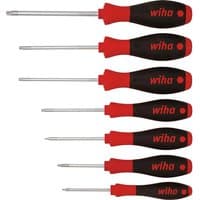 Wiha Softfinish 7 Piece Torx Screwdriver Set with black and red ergonomic handles and chrome-plated shafts.