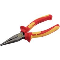 Red and yellow XP1000 VDE long nose pliers, 160mm, with tethering hole and insulated handles.