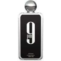 Afnan Perfumes 9PM Eau De Parfum, 100ml, sleek black rectangular bottle with bold white "9PM" text and silver cap.