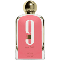 Afnan Perfumes Pour Femme 9AM Eau de Parfum, 100ml, clear bottle with pink label and gold cap.