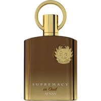 Gold Afnan Supremacy In Oud perfume bottle with round cap and embossed emblem, 100 ml.