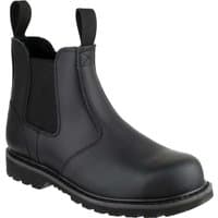 Black Amblers safety boots with pull tabs, elastic side panels, and rugged sole.