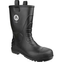 Black Amblers Safety FS90 waterproof PVC rigger boots with pull-on loops and reinforced toe.