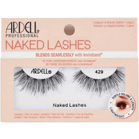Ardell Naked Lashes #429, wispy black false eyelashes with an invisible band in a pink and white packaging.