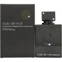 Armaf Club De Nuit Intense Man Eau De Toilette, 105 ml, black square bottle with silver accents and matching box.