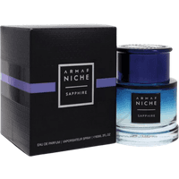 Armaf Women Niche Sapphire Eau De Parfum, 90 ml, in a blue gradient glass bottle with a matching blue cap and black box.