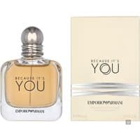 Armani Because It's You Eau de Parfum 100ml, clear glass bottle with silver cap, beige box with silver accents.