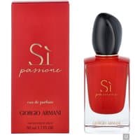 Red Armani Si Passione Eau de Parfum 50ml bottle with black cap and matching red box.