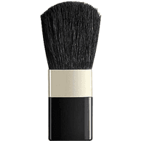 Black Artdeco blusher brush with dense bristles, gold ferrule, and glossy black handle.