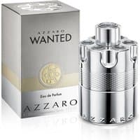 Silver Azzaro Wanted Eau de Parfum 100ml bottle with a revolver-style cap and textured grip, next to its box.