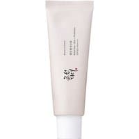 "White tube of Beauty of Joseon Relief Sun Rice + Probiotics SPF 50 with black text and minimalist design, 50 ml"