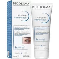 Bioderma Atoderm Intensive Eye cream 100ml, white tube with blue text, next to matching box showing product details.