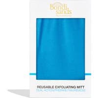 Blue Bondi Sands exfoliating mitt in white packaging with clear window and gold logo.