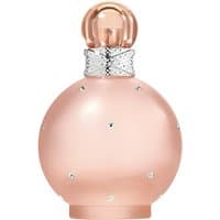 Pink round bottle of Britney Spears Naked Fantasy Eau de Toilette, with a rose gold cap and silver rhinestone accents.